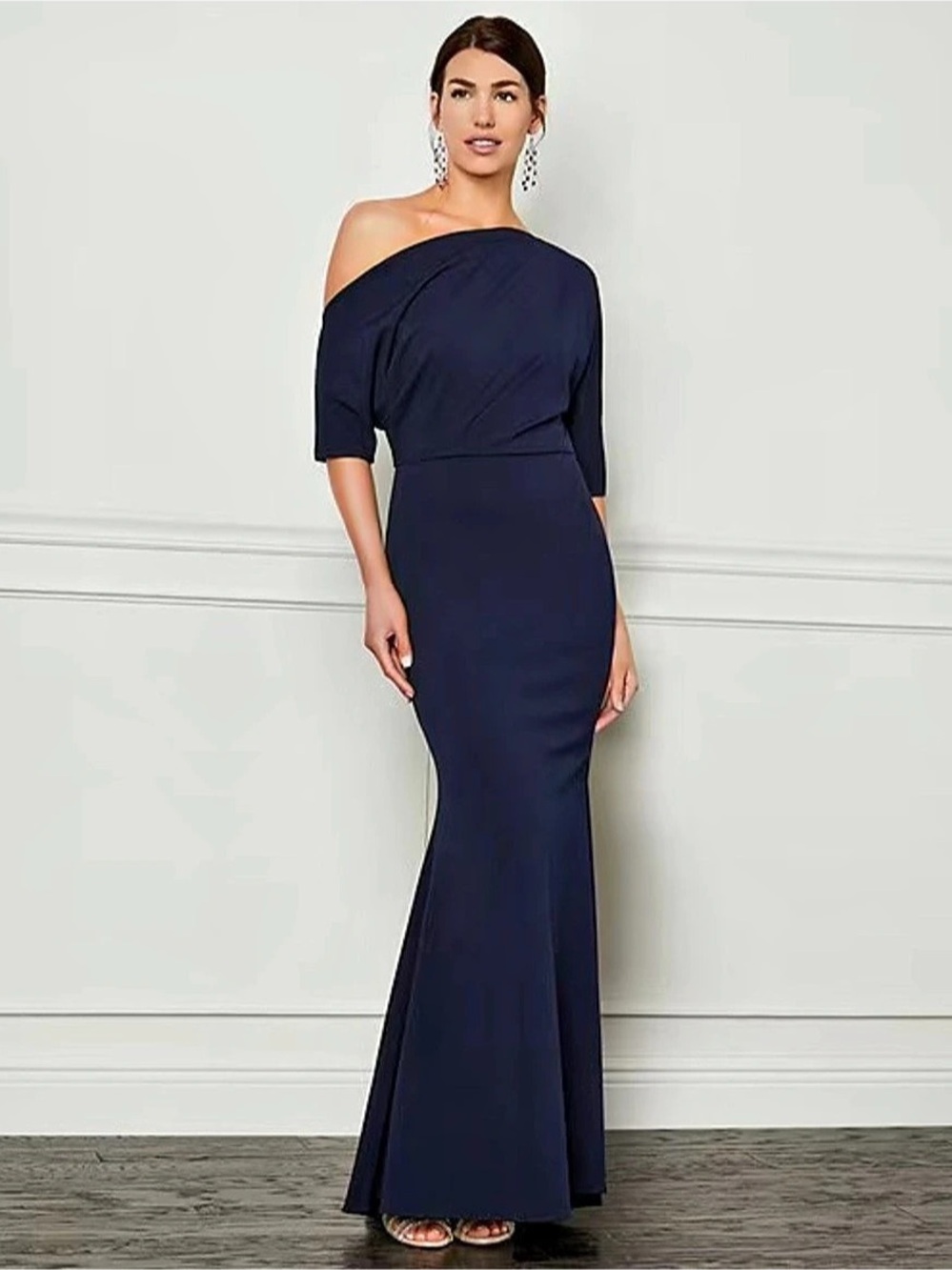 Betsy & Adam One Shoulder Maxi Dress in Blue Size 8 Like New